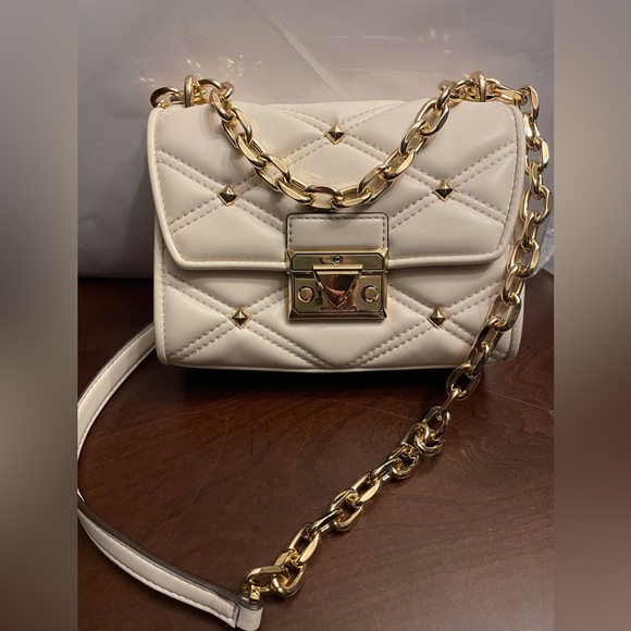 Michael Kors Handbags - NWT Michael Kors SM Flap XBody Serena LT Cream Quilted Stud Chain Mini Crossbody